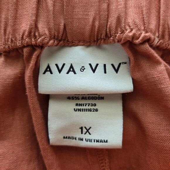 NWT Ava & Viv Linen-Blend Elastic-Waist Shorts. Coral. Pleated Front. Plus 1X - Picture 5 of 7